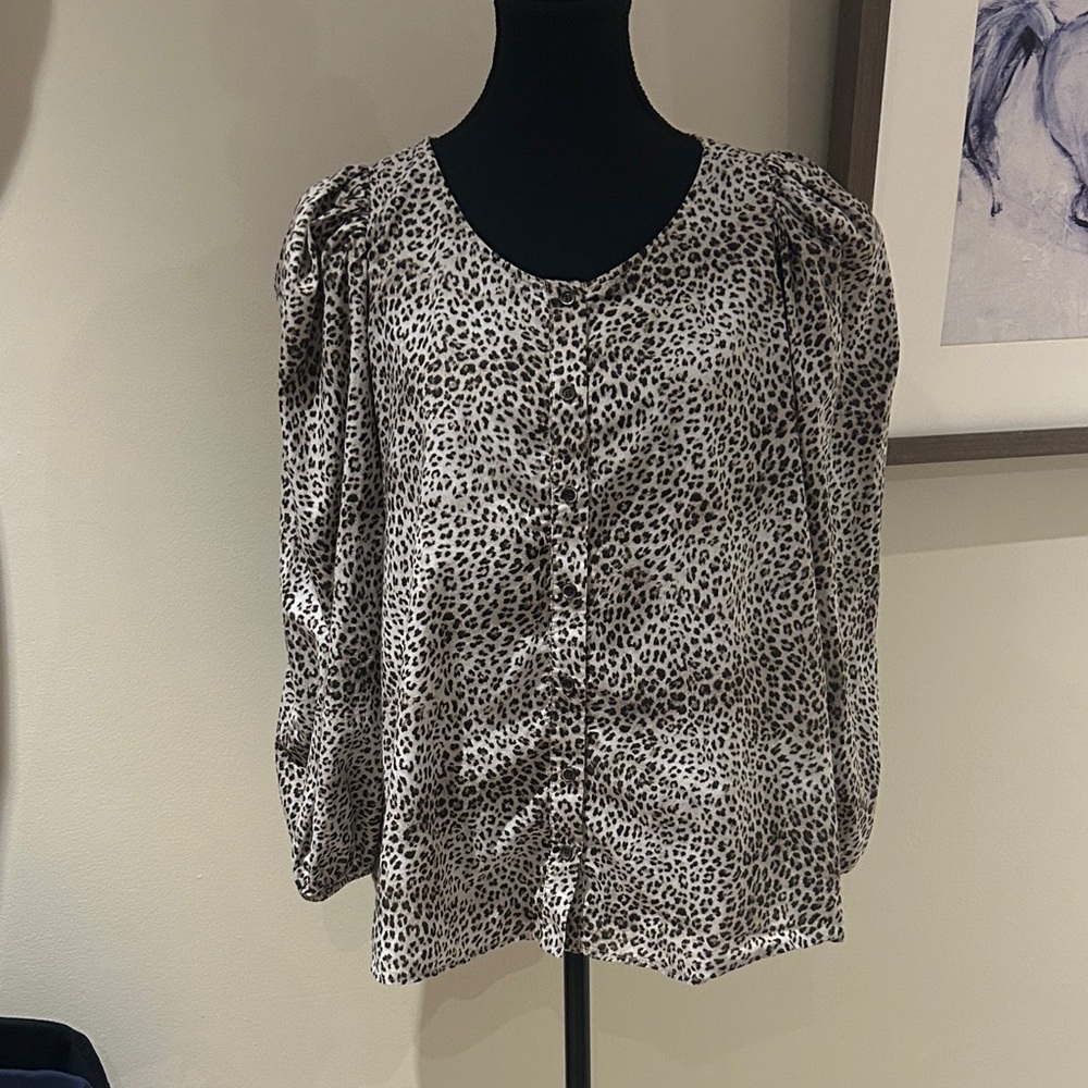 Mango Black and White Animal Print Blouse